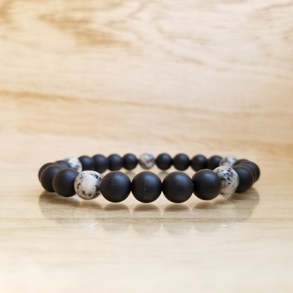 Black Onyx & Sesame Jasper Beaded Stretch … - Picture 2 of 8